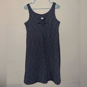 Kuhl | Heathered Grey Scrunched Front Tank Top Dress, Back Cutout Detail